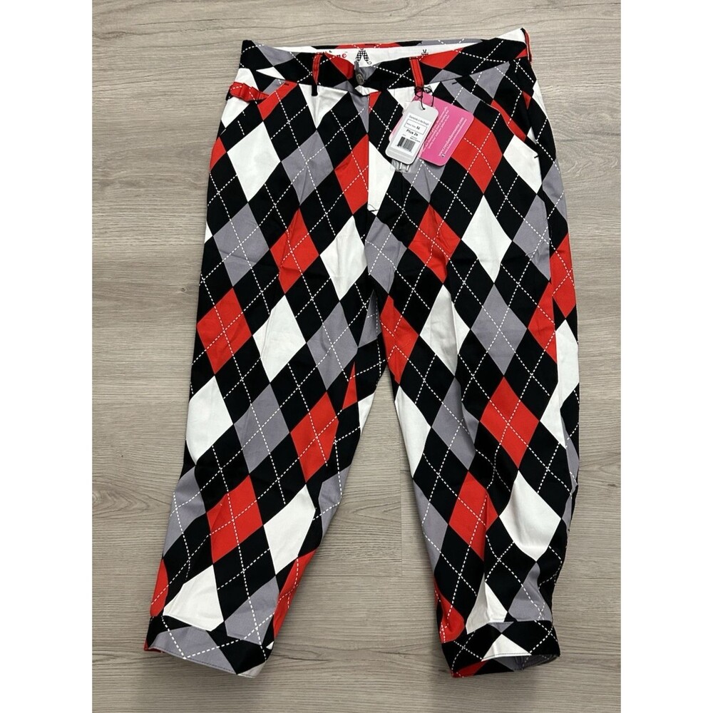 Royal and Awesome Golf Knickers Diamonds in Rough Red Argyle pants 32 plus 2S